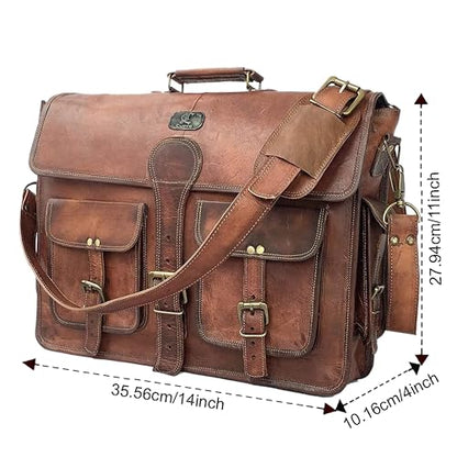 DHK 14 Inch Vintage Handmade Leather Messenger Bag for Laptop Briefcase Best Computer Satchel Distressed Bag