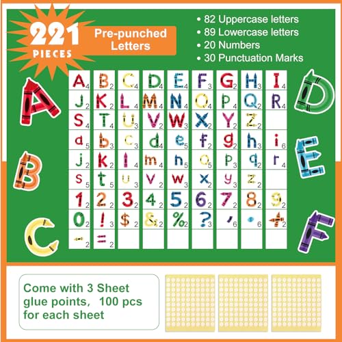 221 Pcs Colorful Crayon Bulletin Board Letters for Classroom (221 Count)