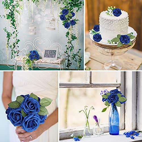 Royal Blue Rose 25pcs Real Looking Artificial Flowers w (25 Count)