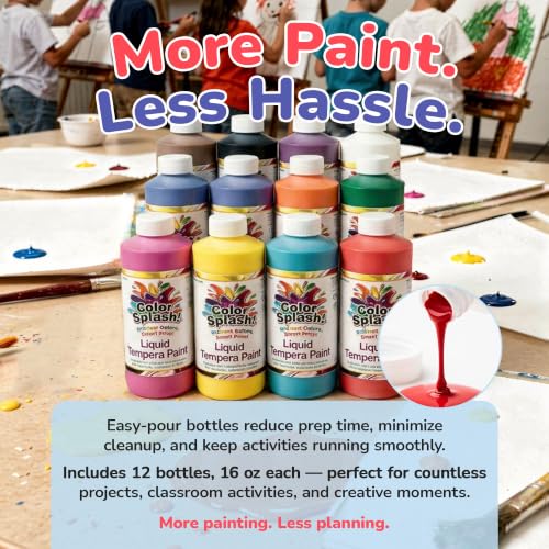 W18 16-oz. Liquid Tempera Assortment (Pack of 12) (192 Fl Oz)