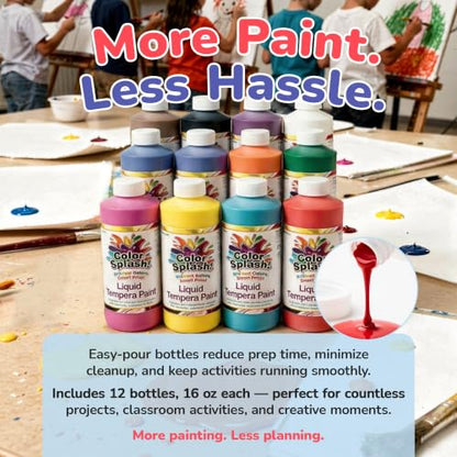 W18 16-oz. Liquid Tempera Assortment (Pack of 12) (192 Fl Oz)