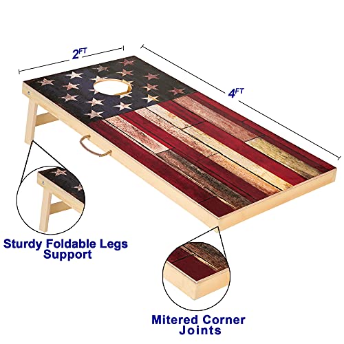 Solid Wood Classic Cornhole Set Flag Pattern Cornhole Outdoor Game