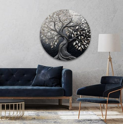 20''(50cm) Diameter Twilight Tree of Life Round Glass Wall Art Tempered Glass Printing Wall Decor Large Wall Art Wall Hangings