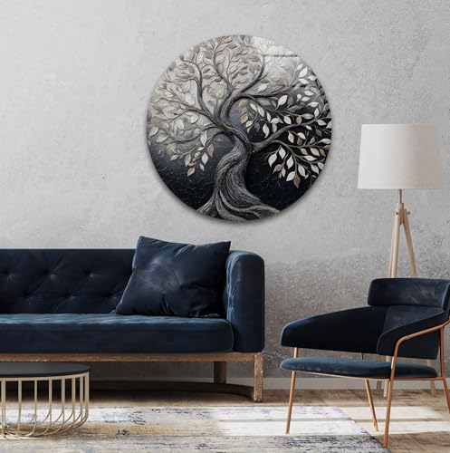 27.5''(70cm) Diameter Twilight Tree of Life Round Glass Wall Art Tempered Glass Printing Wall Decor Large Wall Art Wall Hangings