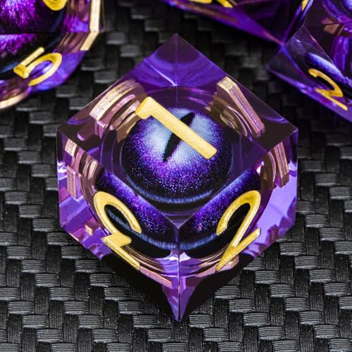 DND Resin Dice Dragon Eye Dice Liquid Core Purple Sharp Edged Dice Set with Gift Box