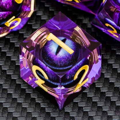 DND Resin Dice Dragon Eye Dice Liquid Core Purple Sharp Edged Dice Set with Gift Box