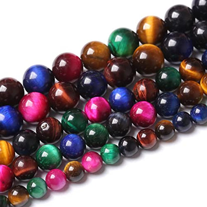 60pcs 6mm AAA Natural Colorful Tiger Eye Stone Beads Gemstone Round Spacer Loose Beads for Jewelry Making DIY Bracelet Necklace (16 Count)
