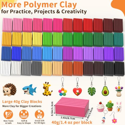 130 Pcs Polymer Clay Kit 48 Colors Oven Bake Clay 40g Large Block