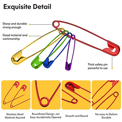 340 Pack 5 Colors Safety Pins Assorted (340 Count)