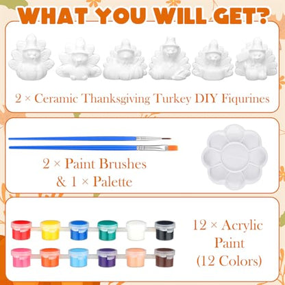 6 Sets Thanksgiving Turkey Gnome Ceramics DIY Painting Kit Brushes (6 Count)