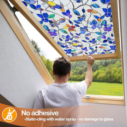 Colorful Leaf Static Cling Window Film Frosted Stained Glass Privacy Anti