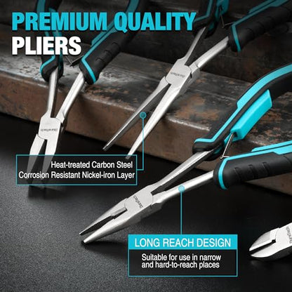 4PCS Long Reach Pliers Set with Pouch (4 Count)