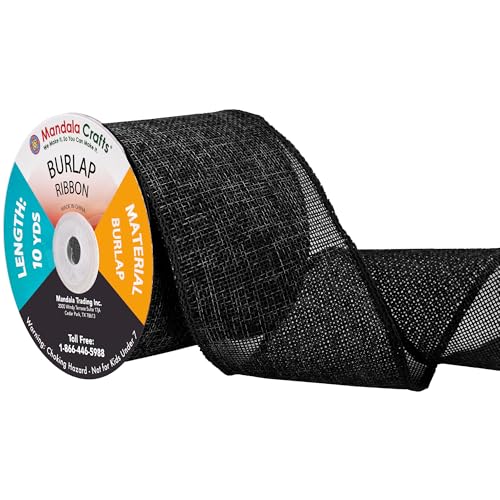 3 Inch Wide Black Burlap Ribbon for Crafts (60 Foot)