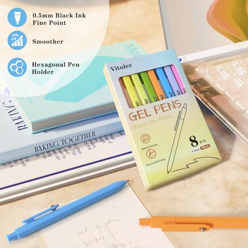 Gel Pens 8 Pack Fine Point Black Ink Smooth Writing Ink Pen
