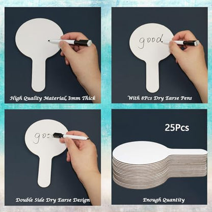 33Pcs Dry Erase Answer Paddles with Markers Thickened Handheld Double Sided Paddles Mini White Boards Small Dry Erase Signs Auction Paddles for Students Classroom Bidding Voting Games (33 Count)