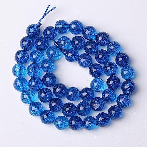 45pcs 8mm Natural Blue Crystal Crackle Quartz Stone Round Loose Beads for Jewelry Making DIY Bracelets Necklaces Energy Healing Stone Beads 15"