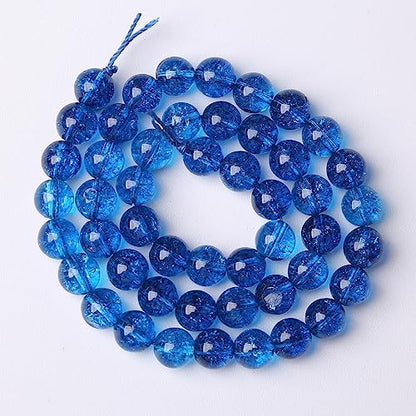 45pcs 8mm Natural Blue Crystal Crackle Quartz Stone Round Loose Beads for Jewelry Making DIY Bracelets Necklaces Energy Healing Stone Beads 15"