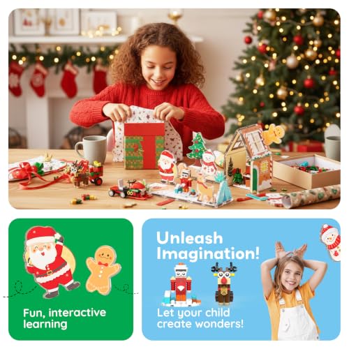 Magnetic Tiles Building Brick Block Advent Calendar Christmas Theme Set Gingerbread House Holiday Toy Piece Surprise Countdown Magnet Tile STEM Learning Educational Gift for Kids PTA50