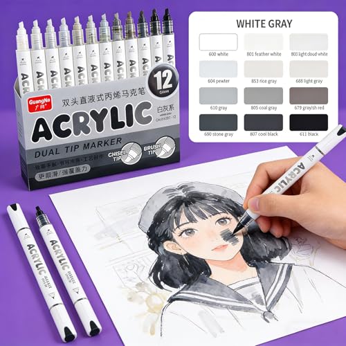 12 Colors Dual Tip Acrylic Paint Markers (12 Count)