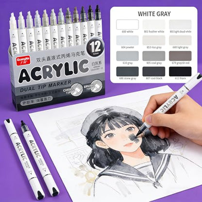12 Colors Dual Tip Acrylic Paint Markers (12 Count)