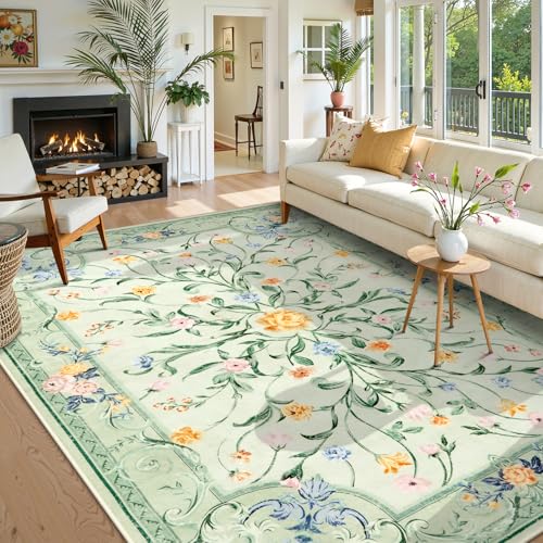 Green Floral 8x10 Area Rug for Living Room (80 Sq Ft)