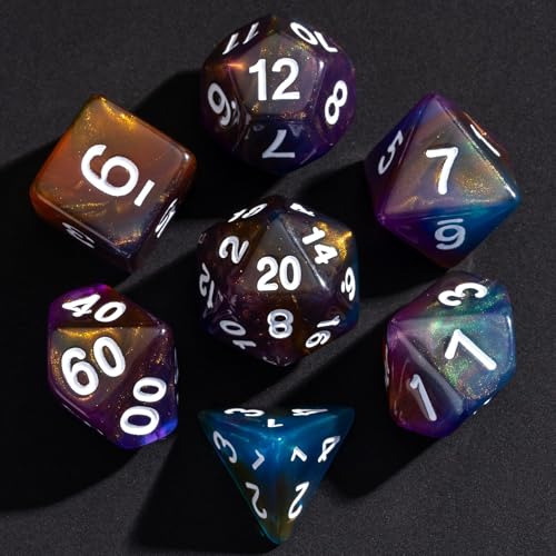 7 Die DND Dice Set Polyhedral Dice Set with a Leather Dice Bag (7 Count)
