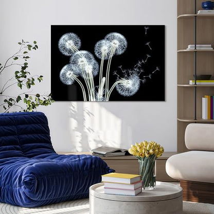 Dancing Dandelions Frameless Free Floating Tempered Glass Panel Graphic Wall Art Ready to Hang
