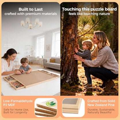 1500 Piece Rotating Puzzle Board with 4 Drawer 24.92"x33.58"Portable Wooden Jigsaw Puzzle Table for Adults