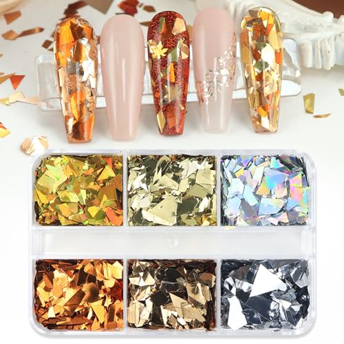 Fall Nail Sequins Holographic Laser Mixed Color Autumn Nail Flakes Design Nail Charms 3D Confetti Nail Art Stickers Irregular Nail Glitter Sequins for Women (2 Ounce)