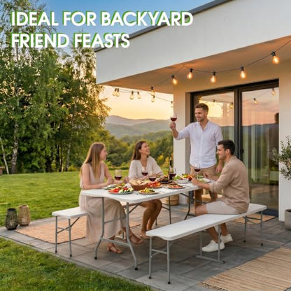 Folding Table Picnic Table Set with 2 Benches