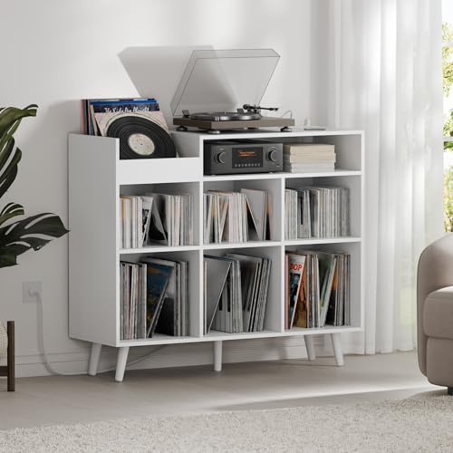 Large Record Player Stand with Vinyl Storage Cabinet