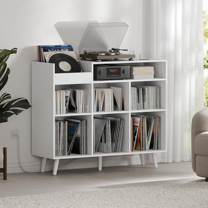 Large Record Player Stand with Vinyl Storage Cabinet