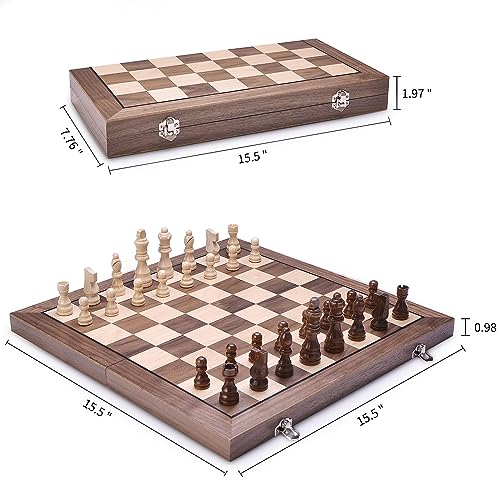 15 Inches Magnetic Wooden Chess Set with 2 Extra Queens