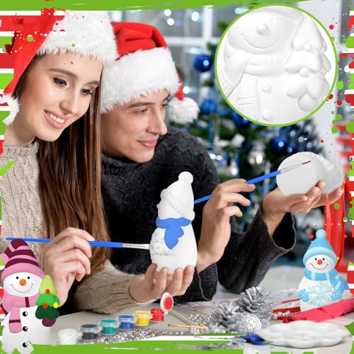 6 Sets Ceramic Snowman Gnomes DIY Paint Kit Winter Figurines (6 Count)