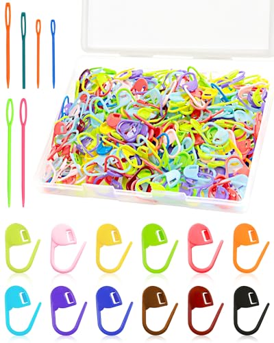 300pcs Stitch Markers for Crocheting & 6pcs Blunt Sewing Needles (300 Count)