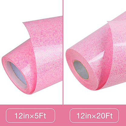 Pink Glitter HTV Heat Transfer Vinyl Large Roll 12 inch x 20 ft Sparkly Iron on Vinyl for T Shirts Crafts