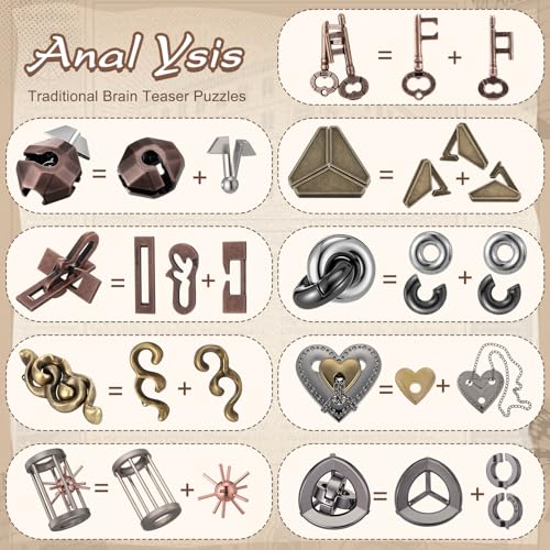 9 Pcs Metal Brain Teasers 3D Steel Puzzle Set (9 Count)