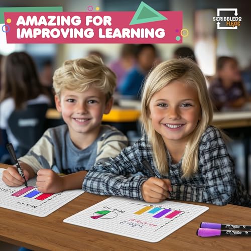 Grid Dry Erase Sheets 9”x12” Math Practice Small White Board Sheets Math Manipulatives Quad Graph Whiteboard Sheets Math Supplies Homeschool Teacher Students Classroom Pack of 10 (10 Count)