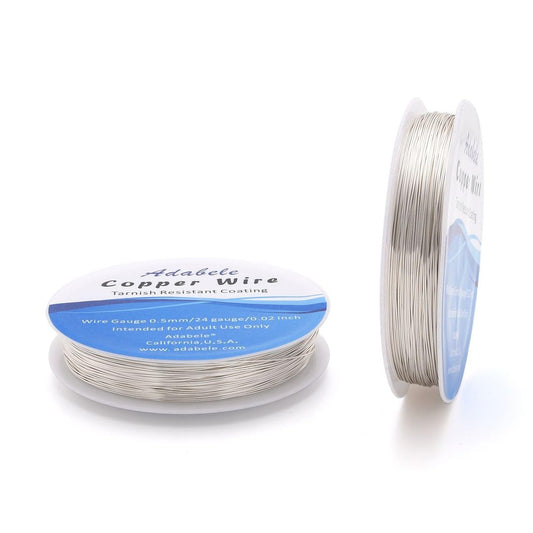 Adabele 295 Feet Premium Tarnish Resistant Round Jewelry Wire Copper Beading Wire Spool Bulk (0.5mm/24 Gauge) Sterling Silver Plated for DIY Craft Jewelry Making BF285-5
