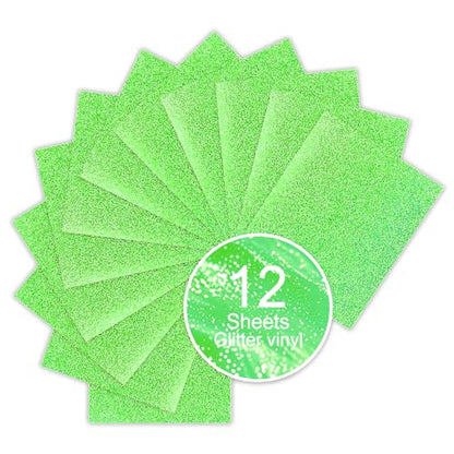 Neon Green Glitter HTV Sparkly Heat Transfer Vinyl (12 Count)