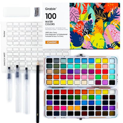 Watercolor Paint Set of 100 Color with Brush Pens (15.4853 Ounce)