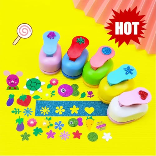 6 Pcs Colorful Craft Hole Punch with 10 Glitter Cardstock Papers (6 Count)