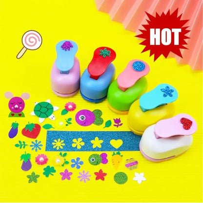 6 Pcs Colorful Craft Hole Punch with 10 Glitter Cardstock Papers (6 Count)