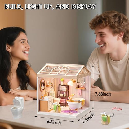 1 24 Scale Tiny House Bathroom DIY Miniature House Kit with Roof & LED Light