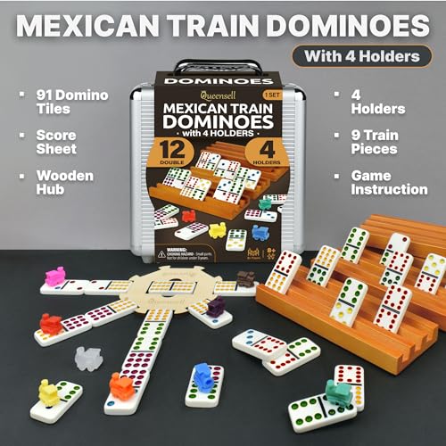 Mexican Train Dominoes Set with 4 Holders