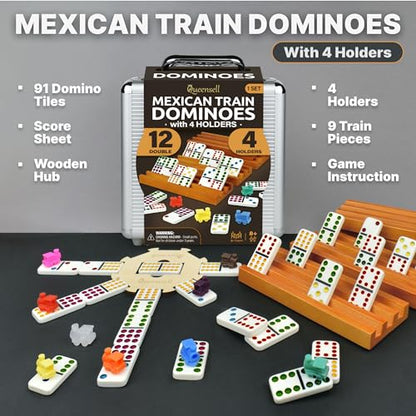 Mexican Train Dominoes Set with 4 Holders