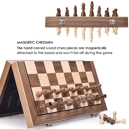 15 Inches Magnetic Wooden Chess Set with 2 Extra Queens