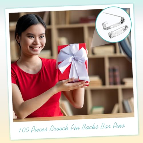100 Pcs Brooch Pin Backs Bar Pins Backs for Crafts Safety Clasp with Plastic Box (100 Count)