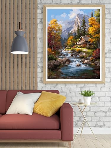 14CT Counted Cross Stitch Kits for Adults Advanced Mountains Lake Printed Stamped Cross Stitch Kits for Adults