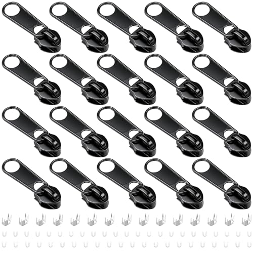 20Pcs Zipper Repair Kit Zippers Replacement 5# Zipper Pull Rescue Kit for Clothing Jackets Purses Luggage Backpacks (20 Count)